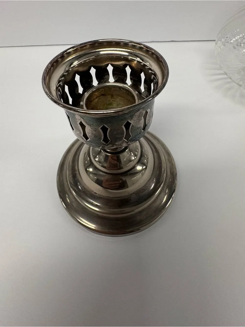 Towle Classic Clear Glass Hurricane Lamp with Silver Plated Base